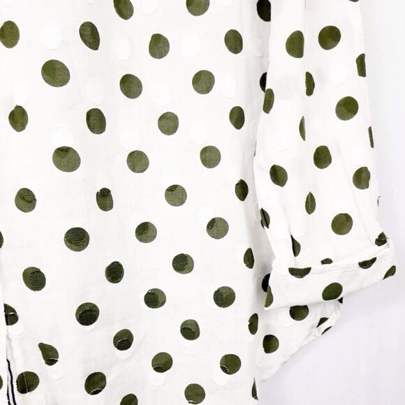 Talbots Plus Green White Textured Polka Dot 100% Cotton Button Up Long Sleeve - Picture 8 of 12